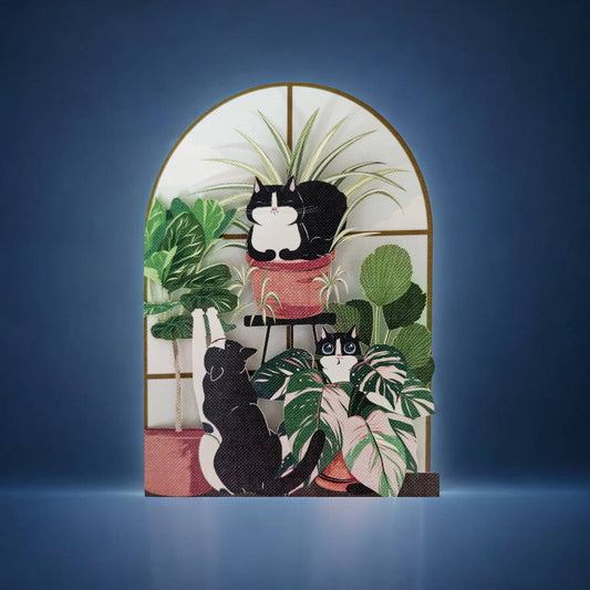 Birthday Card with Cats and plants
