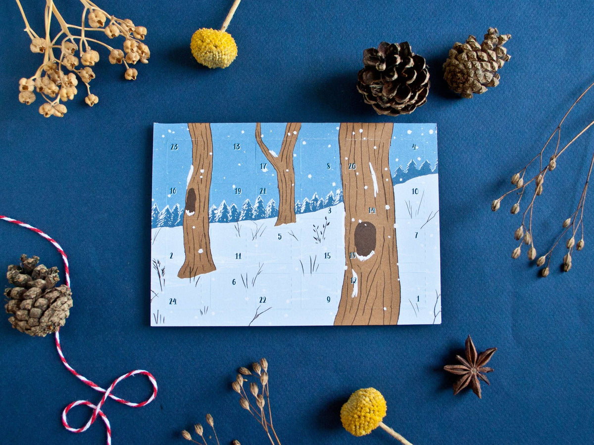 Advent calendar postcard winter forest