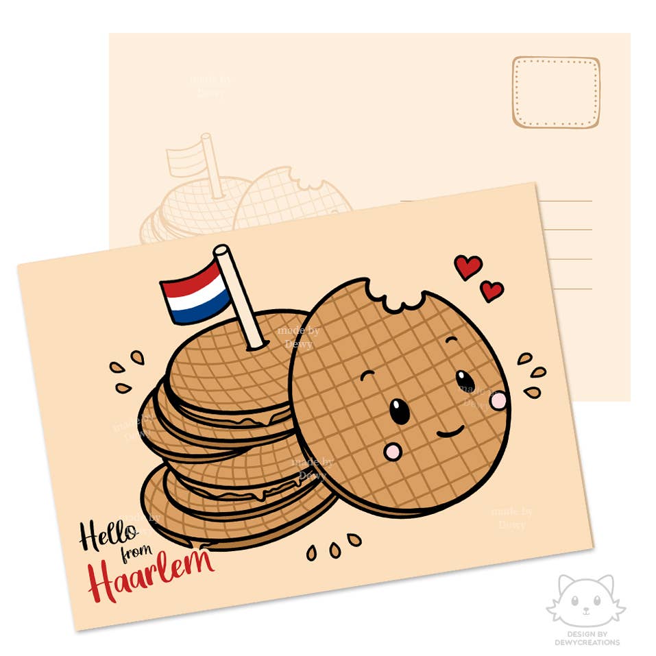 A6 postcard - Hello from Haarlem - Typical Dutch Waffle