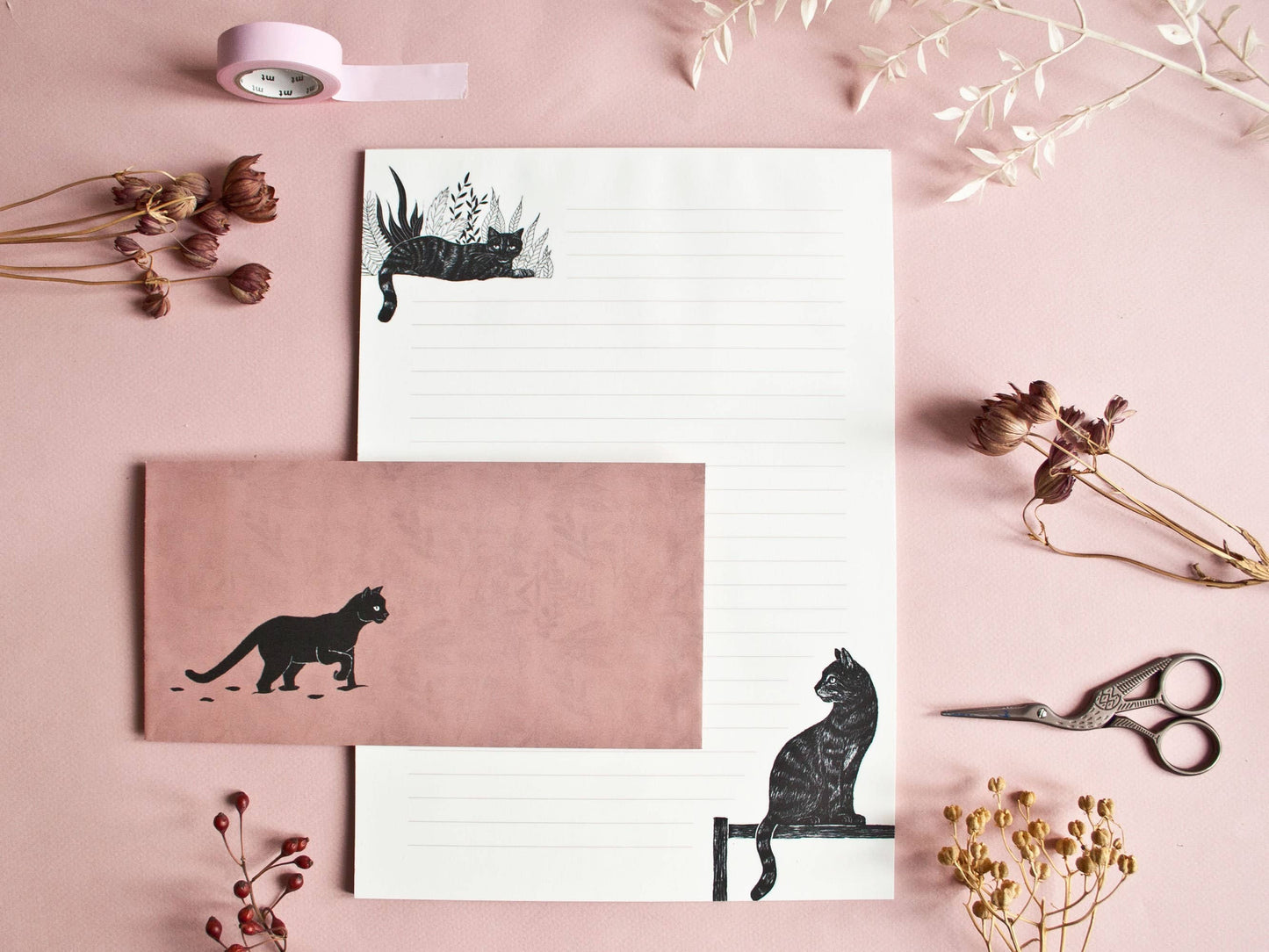 Stationery set cats, A4 notepad & 10 envelopes