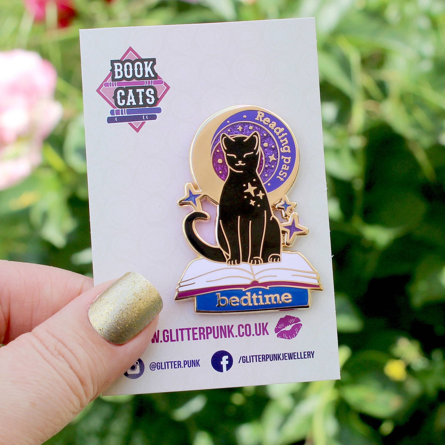 Reading Past Bedtime Cat Enamel Pin