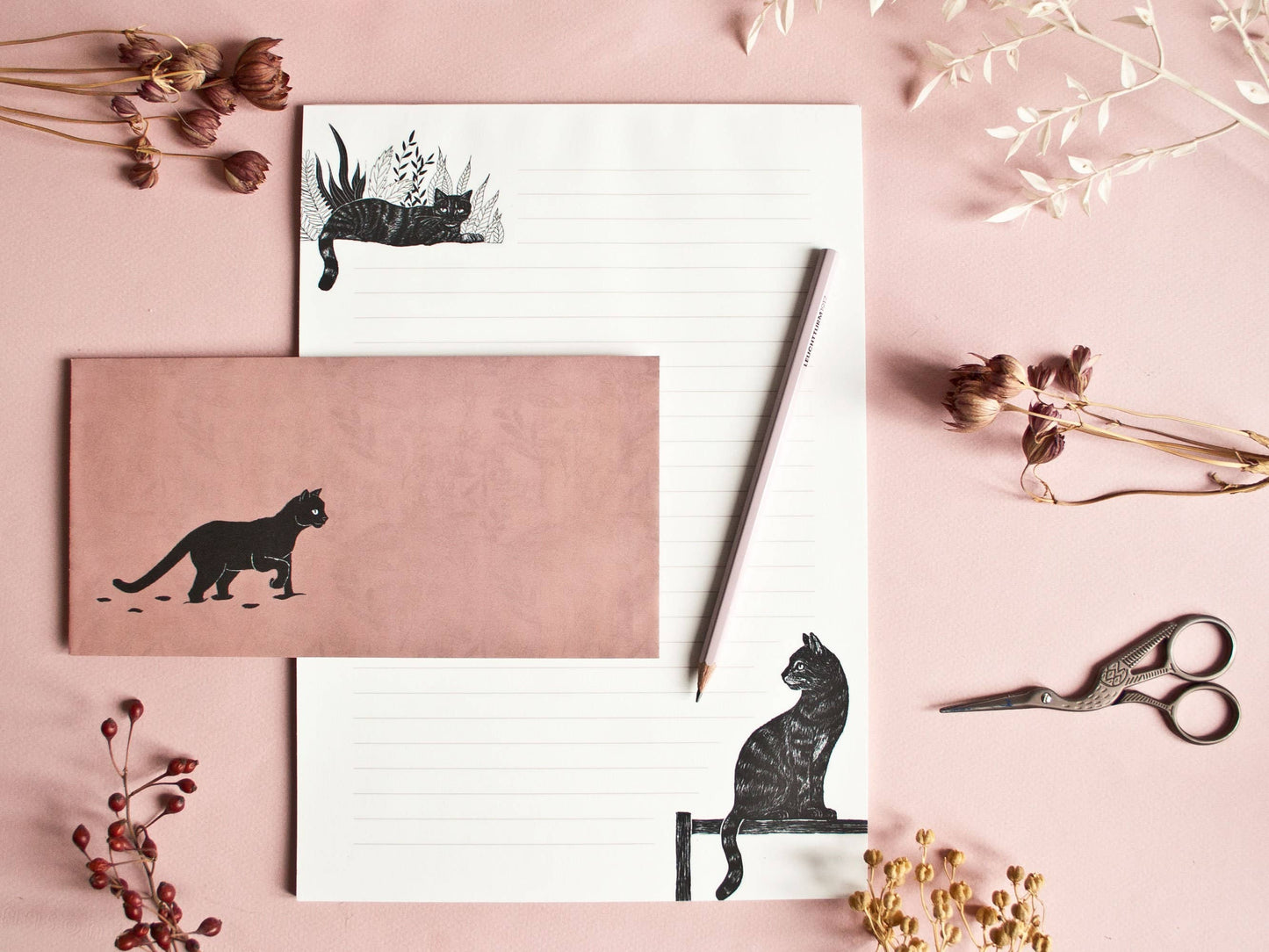 Stationery set cats, A4 notepad & 10 envelopes