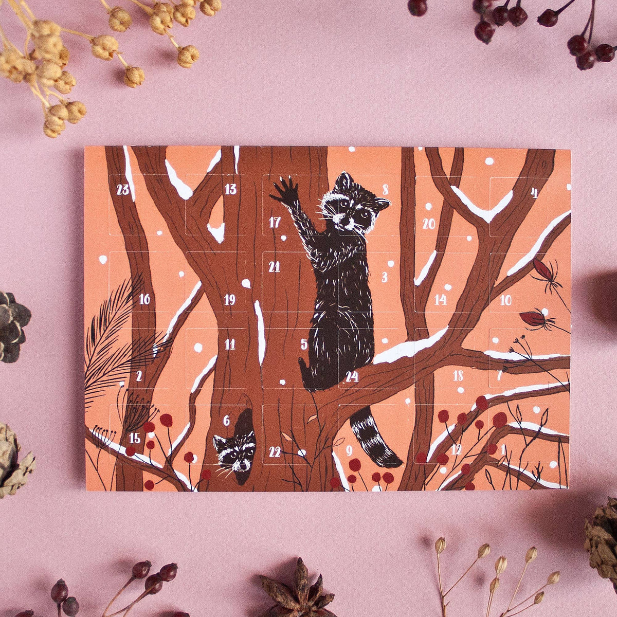 Advent Calendar Postcard Raccoons A6
