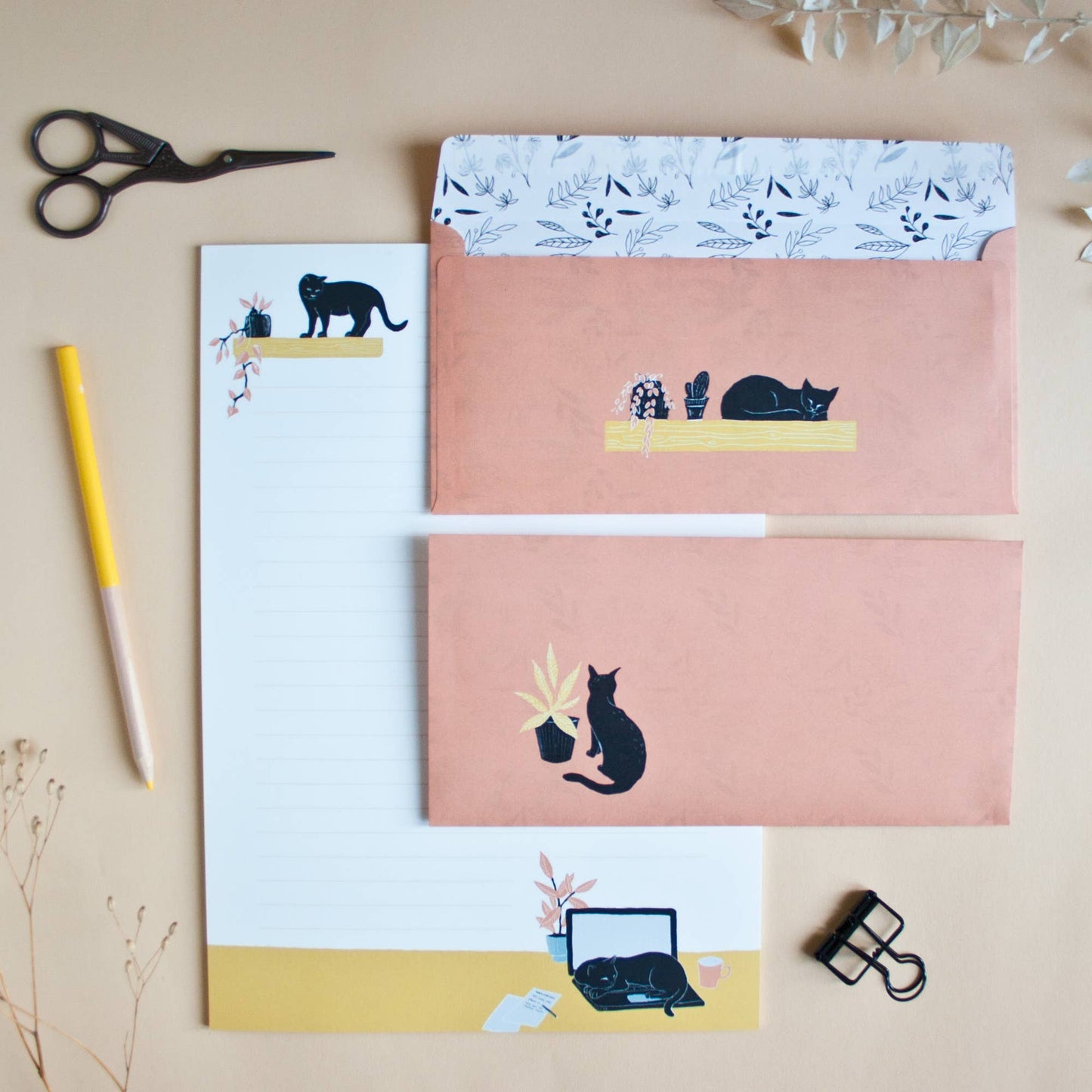 Stationery set cats, A4 notepad & 10 envelopes