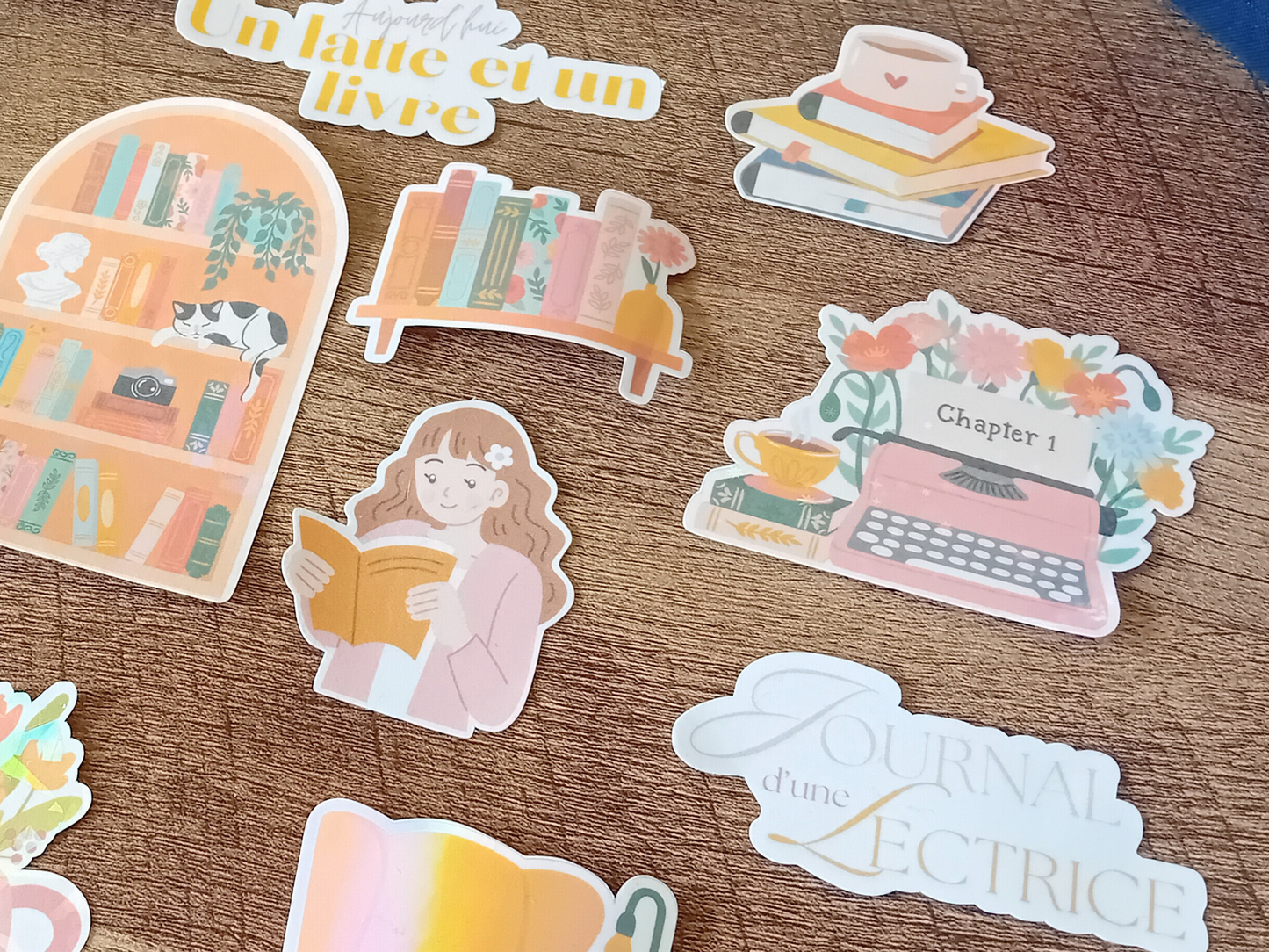 Waterproof Holographic Teapot Sticker on Stack of Books