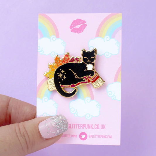 Autumn Fall Snuggle Cat Enamel Pin