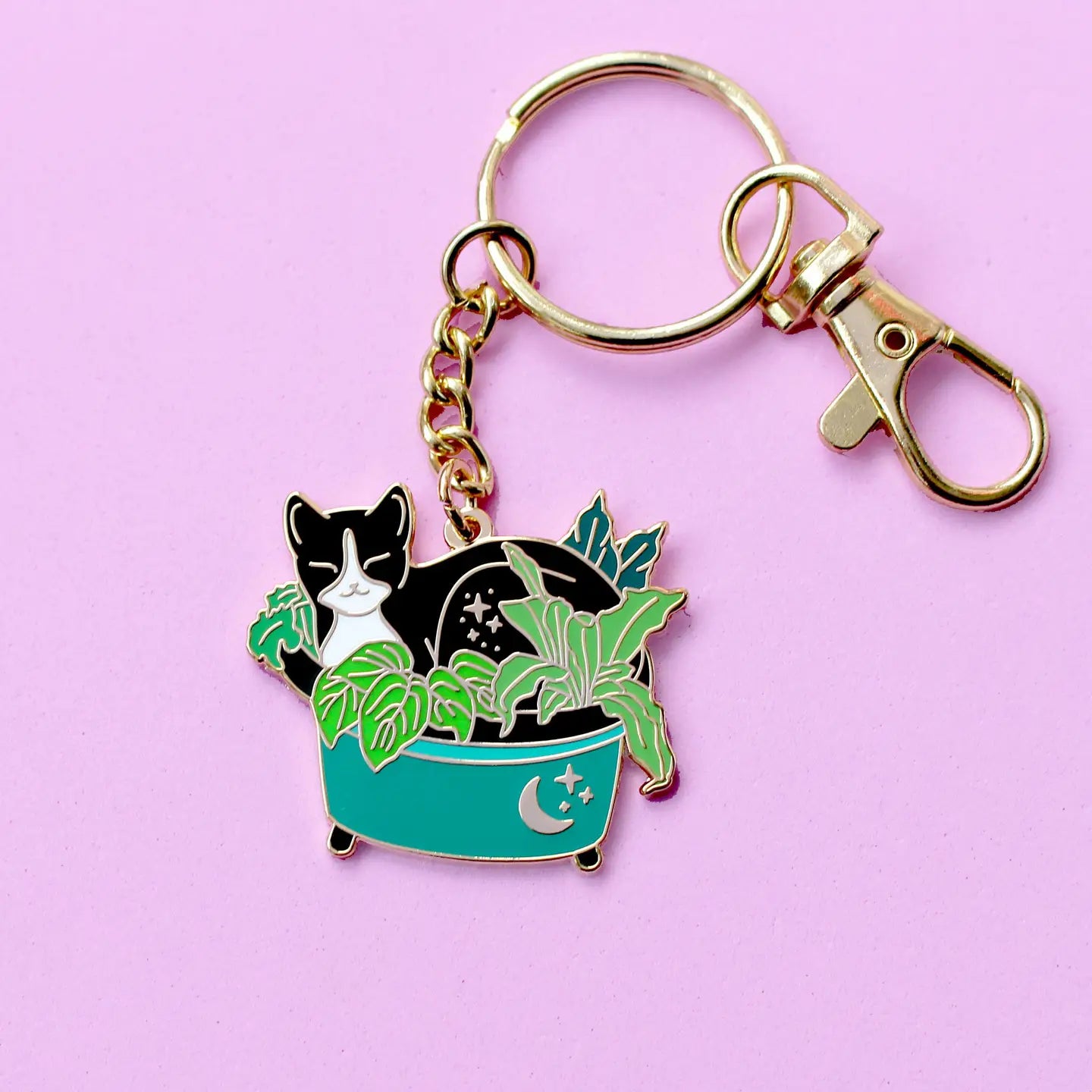 Cat in a Plant Keychain