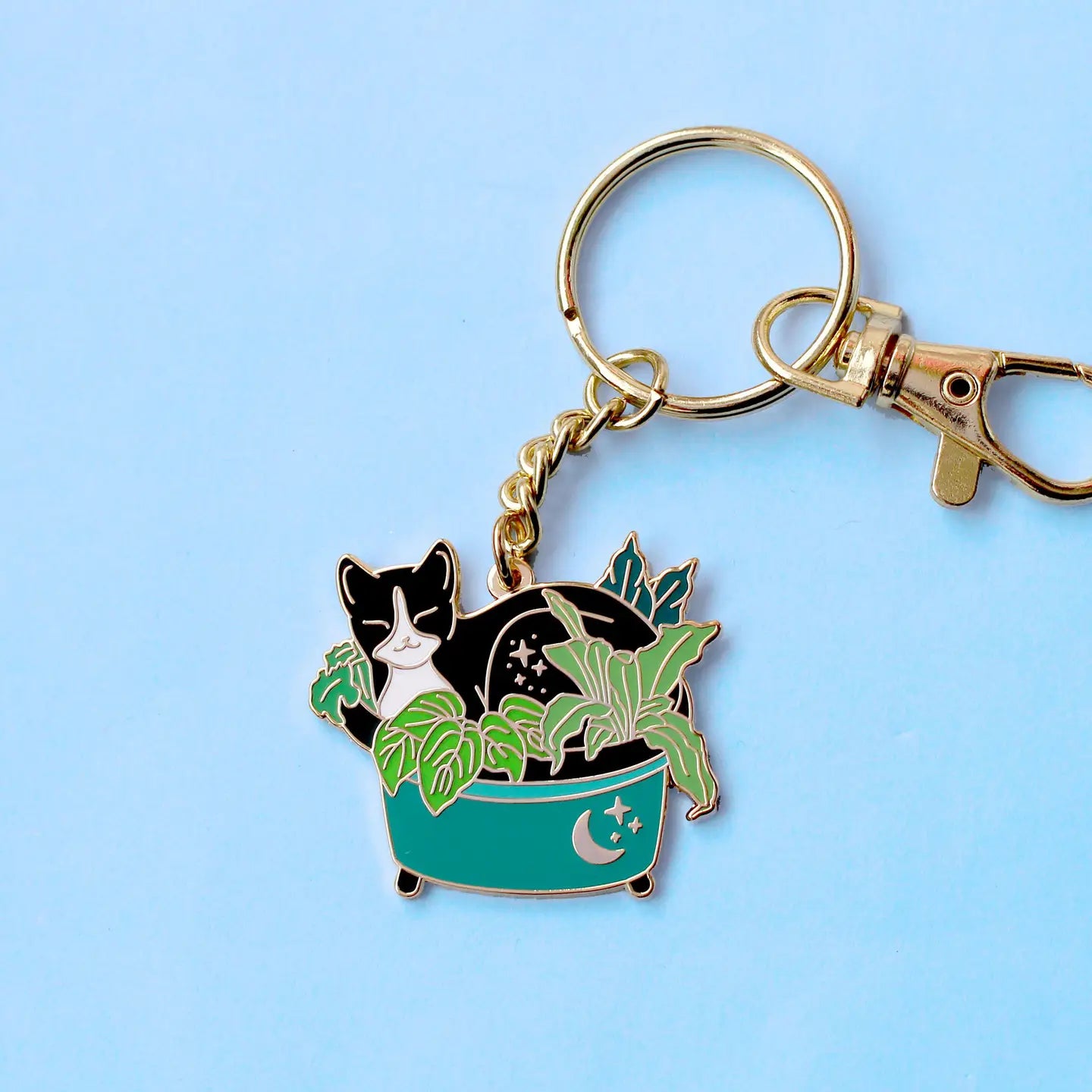 Cat in a Plant Keychain